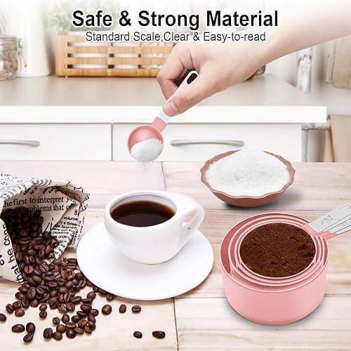 Measuring Cups and Spoons Set, 10-Piece with Stainless Steel Handles, Pink | Nesting, Multiple Sizes to Measure Dry & Liquid Ingredients, Clear Markings, Kitchen Essentials Gadgets for Baking & Cooking thumbnail 2