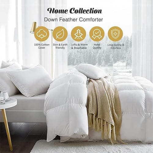 TOPGREEN Organic Feather Down Comforter Queen Size, All Season Duvet Insert with 100% Organic Cotton Cover, Medium Warm Bed Comforter with Corner Tabs (90x90, White) thumbnail 2