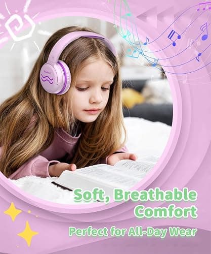 WaveBlend Kids Headphones with Cord - Wired Headphones for Kids, 85/94dB Volume Limited for Safe Listening, Comfortable & Durable, 3.6mm Jack for School, Tablet, Travel, PinkPurple thumbnail 3