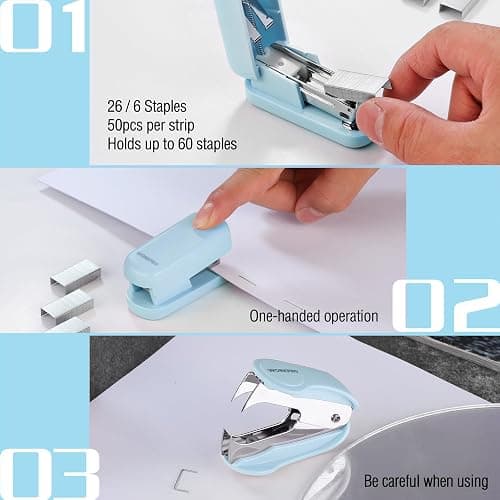 WORKPRO Mini Stapler with Staples, Blue Stapler Set Includes Two Small Staplers, One Staple Remover, 2000 Standard Staples, Lock Design, Non-Slip Base - Staplers for Desk, Classroom, Office thumbnail 6