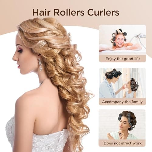 Romon 31 Pièces Bigoudis Cheveux Set, 18 Rouleaux Cheveux Chauffant Heatless Curling avec 3 Tailles 40mm 30mm 20mm avec 12 Pinces à Cheveux et 1 Peigne pour Tous Les Cheveux Courts, Moyens Ou Longs thumbnail 7