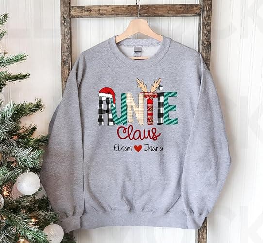 GODMERCH Aunt Claus Personalized Aunt Nickname with Kid Names Sweatshirt, Custom Aunt Gift, Christmas Women Sweater thumbnail 3