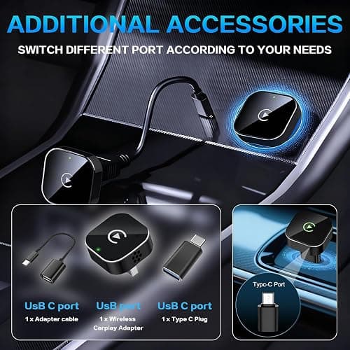 Mini Wireless CarPlay Adapter for iPhone,2 in 1 for Apple Carplay and Android Auto Adapter,Convert Wired to Wireless, Plug & Play, USB to USB-C/Type-C thumbnail 8