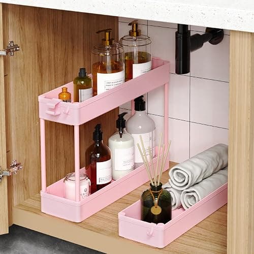 SPACEKEEPER Slim Rolling Storage Cart, 3 Tier Bathroom Organizer Utility Cart Laundry Room Organization Mobile Shelving Unit for Kitchen, Bathroom, Office, Bedroom, Narrow Places, Pink thumbnail 2