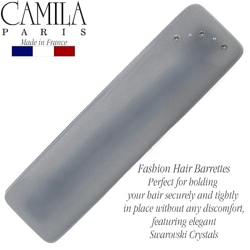 Camila Paris CP3445 French Hair Barrette Clip for Girls, Gray, Rubberized Automatic Clasp Strong Hold Grip Hair Clips for Women, No Slip and Durable Styling Girls Hair Accessories, Made in France thumbnail 2
