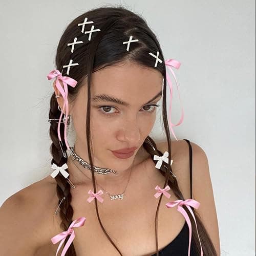 Mini Hair Bows for Women Girls Cute Hair Clips Small Alligator Long Tail Hair Ribbon Accessories -3 Styles -36P - Black White Pink thumbnail 6