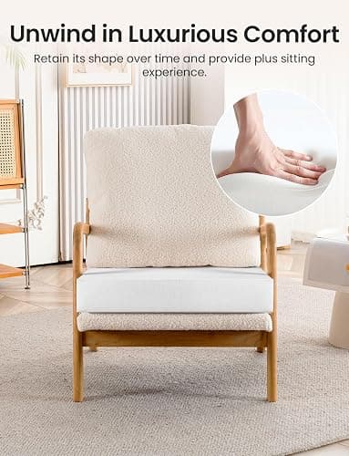 Mixcous Mid Century Modern Accent Chairs for Living Room, 23” Wide Comfy Chair for Bedroom, Small Cozy Sherpa Reading Chairs for Adults, 108° Lounge Arm Chair with Detachable Cover, 5.5" Foam Cushion thumbnail 5