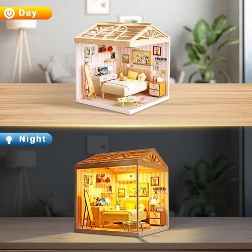 BeepZipp Cozy Bedroom DIY Miniature House Kit for Adults, 3D Dollhouse with LED Light & Dustproof Door, Stackable Connectable Display Case, Creative Gift for Home Decor Lovers Teens Women thumbnail 5