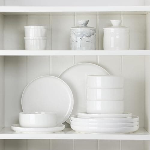 MALACASA Plates and Bowls Sets, 12 Pieces Porcelain Dinnerware Sets Dishware Sets Chip Resistant Ceramic Dish Set Dining Dinner Ware Service for 4, White, Series LUNA thumbnail 6