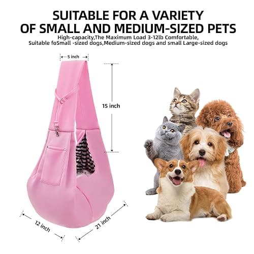 Dog Carrier Sling - Reversible Puppy Carrier Purse with Storage Pocket, Hand-Free Dog Sling Carrier for Carry Small Dogs and Cats, Travel Safety Harness, Dog and Cat Harness (Pink) thumbnail 5
