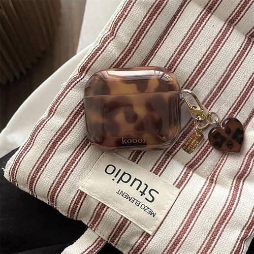 inewateri Compatible for AirPods 4 Case with Cleaner Kit Cute Cool Brown Leopard Cool Amber Tortoise Aesthetics Design Shockproof Love Keychain Cover for Girls Woman for Airpods 4nd(2024)-Amber thumbnail 4