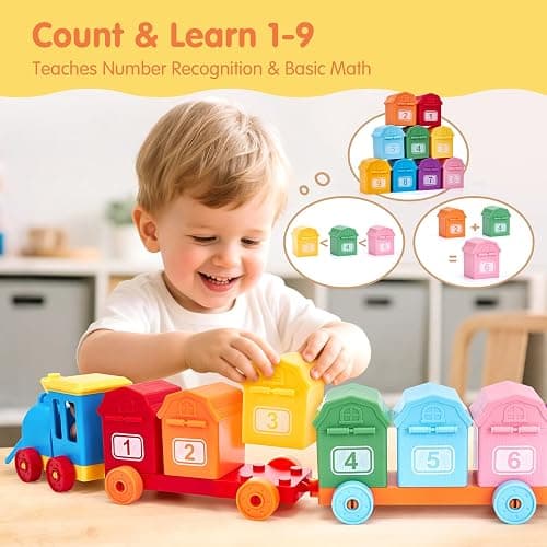 hahaland Toddler Learning Farm Train Set for Toddlers 1-3 Years | Counting Matching & Sorting Montessori Toys, Finger Puppets, Keys to Lock and Unlock Barns Birthday for Baby Boys Girls thumbnail 4