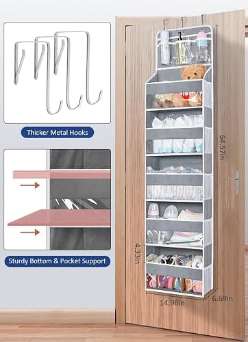 BLOROOM Over the Door Organizer Hanging Storage with 3 Clear Slip Pockets and 5 Large Pockets for Closet Door Organization - Heavy Duty for Bathroom, Pantry, Bedroom, Nursery thumbnail 5