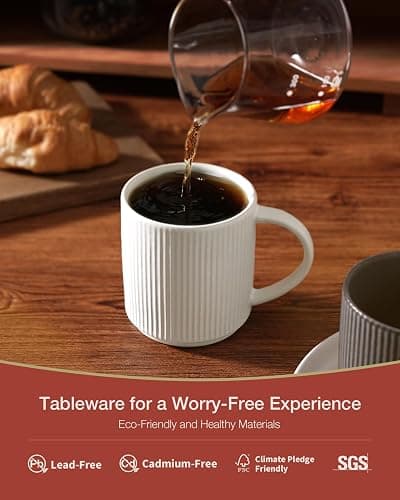 famiware Coffee Mug Set for 4, Star 12 oz Catering Mugs Cup Set with Handle for Coffee, Tea, Cocoa, Milk - Ceramic Stoneware Drinkware Set, Matte White + Matte Black thumbnail 4