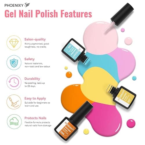 PHOENIXY 51 PCS Gel Nail Polish Kit with U V Light, 35 Colors Gel Polish with 5 Pcs Base Top Coat Manicure Starter Nail Polish Set Gifts for Women ST9012 thumbnail 4