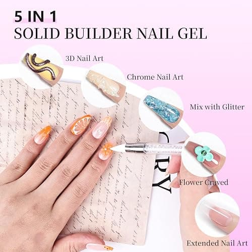 JEWHITENY 12 Colors Non-Sticky Solid Builder Gel Kit:3D Sculpting Gel with Mini U V Nail Lamp for Nail Extension,Modeling, Sculpture thumbnail 5