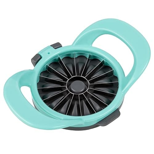 PrepWorks by Progressive Dishwasher Safe 16-Slice Thin Apple Slicer and Corer with Attached Safety Cover (Turquoise) - Image 1