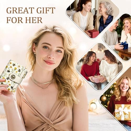 Icycay Floral Bee Small Wallet Women RFID Blocking Bifold, Credit Card Holder, Zipper Coin Pocket, PU Leather, Cute, Compact, Travel, 4 ID Window, 14 Card Slots, Cash Purse, Ladies Woman Female Girls thumbnail 7
