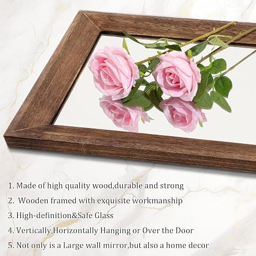 AAZZKANG Hanging Mirror Full Length Retro Large Wooden Framed Full Body Mirrors 47"x16" for Bedroom Living Room Bathroom Wall Mounted Vertically or Horizontally thumbnail 3
