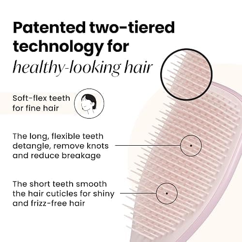 Tangle Teezer Fine and Fragile Ultimate Detangler Hairbrush for Coloured, Fine & Thin Hair - Two-Tiered Soft Flex Teeth Reduce Breakage & Pulling - Gentle on Delicate Hair - Pink Dust thumbnail 2