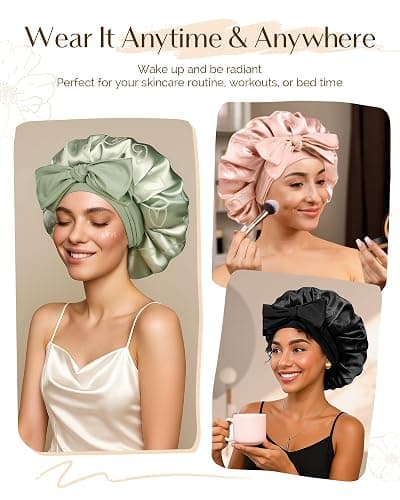 YANIBEST Adjustable Satin Bonnet for Sleeping, Double Layer Silk Bonnet with Tie Band for Women, Sleep Cap Curly Natural Hair, Green thumbnail 6