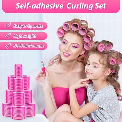 shynek Hair Rollers 48 Pcs Set, 24Pcs Hair Rollers 4 Sizes and 24 Pcs Hair Clips for Long Medium Short Hair (Pink) thumbnail 5