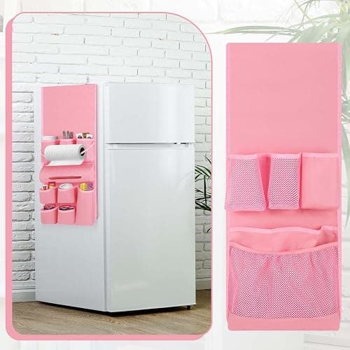 Weysat Mini Fridge Organizer with 14 Pocket Dorm Essential Dust Cover for Household Refrigerator Mini Fridge Hanging Caddy Organizer Storage Bag for Kitchen Dorm Office Home School(Classic,Pink) thumbnail 6