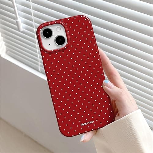 inewateri Compatible with iPhone 13/14 Case with Cute Fashion Polka Dot Aesthetics Design Simple Cases for Soft TPU Slim Protection Cover-Red thumbnail 2