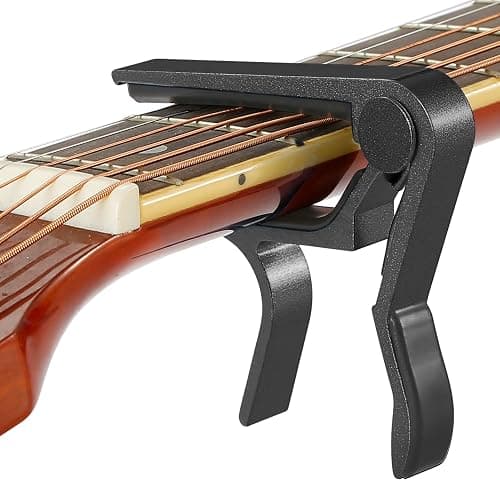 Quick Change Capo for 6-String Acoustic & Electric Guitars, Classical Guitar & Ukulele - Black - Image 1