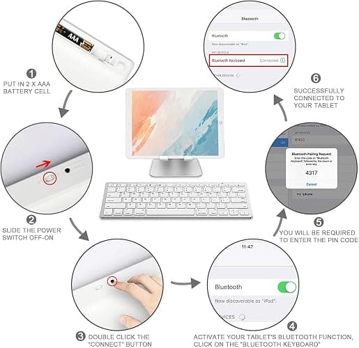 OMOTON Bluetooth Keyboard Compatible with iPad A16 11th 10th Generation, iPad 10.2 (9th/8th/7th), iPad Pro 13/12.9/11 inch, iPad Air/Mini and More iOS Devices, White thumbnail 7