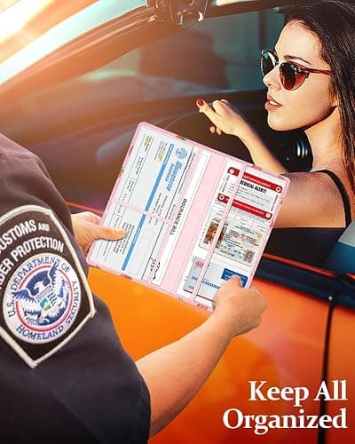 Slohif Car Registration and Insurance Card Holder with Magnetic Shut - Vehicle Glove Box Organizer Women Leather Automobile License Holders Coasters Auto Accessories Case for Document,Strawberry thumbnail 5