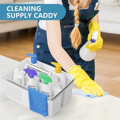BYUNER Plastic Shower Caddy Dorm: Portable Bathroom Caddy Organizer with Handle and Holes, Cleaning Basket, Hard Shower Basket Storage Tote for Toiletry, College Dorm Room Essentials White/Silver thumbnail 2