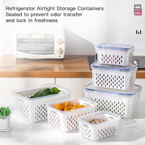 INEDRIMS 3PCS Fruit Containers for Fridge with Removable Filter, Berry Airtight Produce Storage Containers to Keep Fruit and Vegetables Fresh, BPA-Free Dishwasher Safe Food Containers (Blue) thumbnail 6