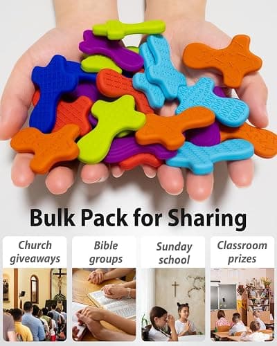 12 Pcs Cross Fidget Toy, Textured Worry Pocket Cross, Quiet Sensory Toy for Autism ADHD, Stress Relief, Christian Prayer Cross Fidget for Church Giveaways, Sunday School, Classroom Prizes. thumbnail 7