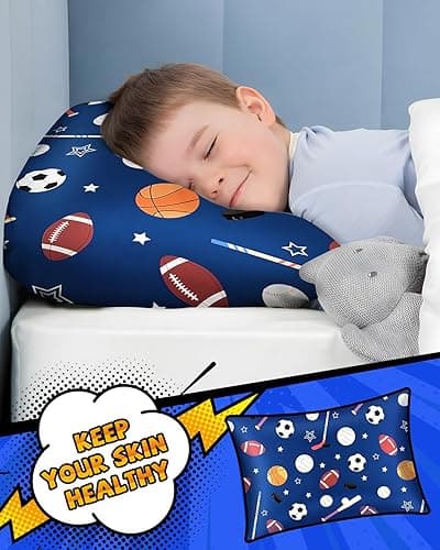 Miss Adola 1 Pack Kids Pillowcase - 30"x20" Queen Mulberry Silk Pillowcase for Hair and Skin 19 Momme Silk Pillow Case Cute Cartoon Kawaii Fun Pillowcase for Teens Boys Girls, Blue Ballgame thumbnail 6