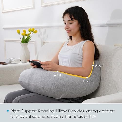 QUEEN ROSE Reading Pillow for Gaming, Lap Desk Pillow for Sitting in Bed or Sofa, Compact Arm Support Pillow for Reading, Playing or Crocheting, Cooling Grey thumbnail 2