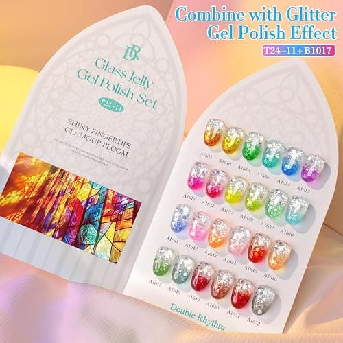 Double Rhythm 28Pcs 0.5Oz Gel Nail Polish Set Same Color Same Bottle Soak Off Gel Polish Kit Nail Art Manicure Salon DIY at Home for Women (Neon Jelly Sheer Collection-T24-11) thumbnail 6