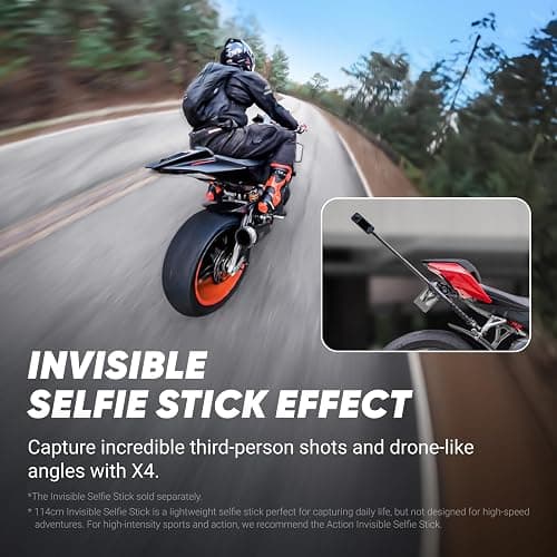 Insta360 X4 Standard Bundle - Waterproof 8K 360 Action Camera, 4K Wide-Angle Video, Invisible Selfie Stick Effect, Removable Lens Guards, 135 Min Battery Life, AI Editing, Stabilization thumbnail 4