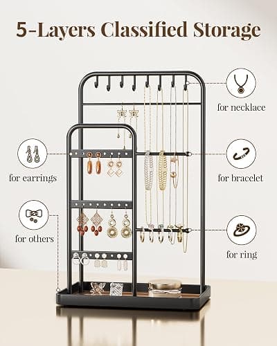 pickpiff Jewelry Holder Stand: Jewelry Display for Necklace, Bracelet, Earring, Ring, Black thumbnail 5
