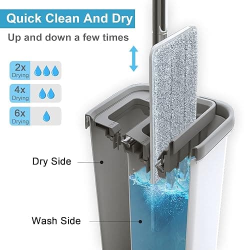 BOSHENG Mop and Bucket with Wringer Set, Hands Free Flat Floor Mop and Bucket, 3 Washable Microfiber Pads Included, Wet and Dry Use, Home Floor Cleaning System for All Floor Types and Windows thumbnail 4