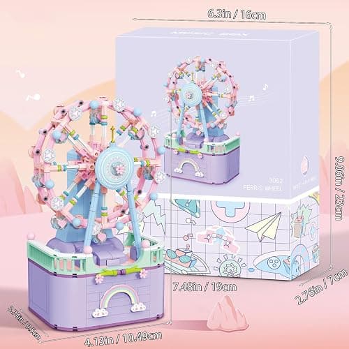 R HOME STORE Music Box Building Toys, Rotating Ferris Wheel DIY Building Block for Girls and Boys 6-12 Years Old, 710 pcs, Valentine for Adults and Aged 8 9 10 11 12 Kids thumbnail 3