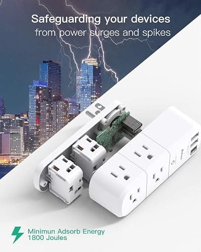 Outlet Extender with Rotating Plug, Mifaso Surge Protector 6 AC Multi Plug Wall Outlets and 3 USB Ports, 1800 Joules, 3-Sided Swivel Power Strip Spaced Splitter for Home, Travel, Dorm Room Essentials thumbnail 4