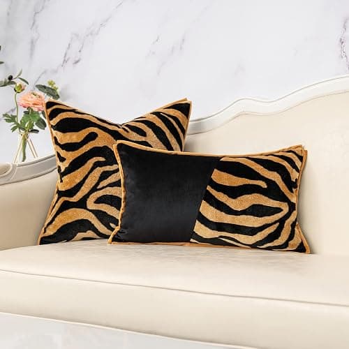 Yangest Black and Gold Rectangle Pillow Cover Cut Velvet Zebra Print Cushion Cover Luxury Modern Pillowcover for Couch Living Room Bedroom,12x20 Inch thumbnail 5