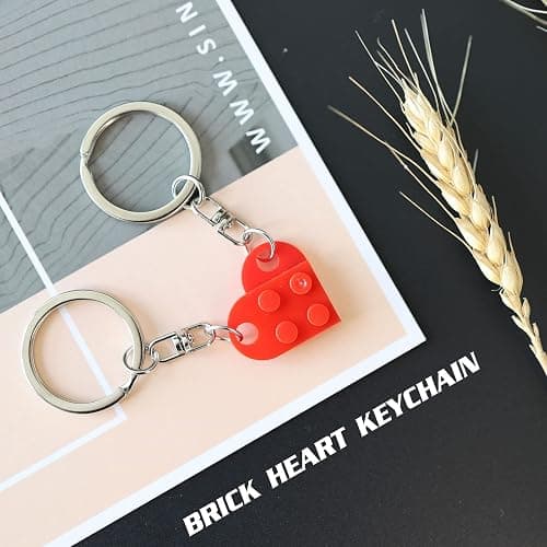 Heart Keychain Set for Couples - 2 Pcs Matching Colorful Brick Hearts for Boyfriend Girlfriend thumbnail 4