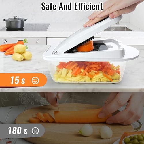 Ukeetap 8-Blade Cook Tool & Gadget Sets, Chopper Slicer Grater Set, White | Vegetable Chopper Mandoline Slicer Food Grater with Container for Onion, Veggie Salad thumbnail 2