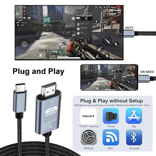 Cavo USB C a HDMI 4K60Hz T9 2M Intrecciato, adattatore HDMI a USB C, cavo HDMI compatibile con iPhone 17/16/15 Pro Max, MacBook Pro/Air, iPad, Samsung S25/S24, Dell, Surface thumbnail 4