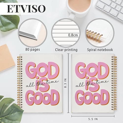 ETVISO Pink Bible Journal Notebook for Women, Inspirational Christian Gifts for Women, Prayer Bible Supplies Journal, Church Notes Notebook, Cute Preppy Aesthetic Hardcover Spiral Notebooks 5.5x8.3 thumbnail 6