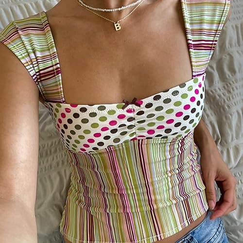 Women Y2k Backless Tank Top Vintage Lace Trim Floral Patchwork Cami Crop Top Summer Party Club Vest 00s Retro Shirt thumbnail 3