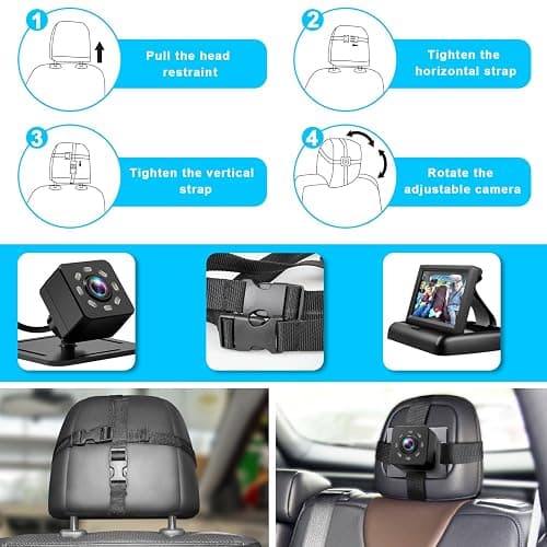 Baby Car Mirror with 4.3'' HD Night Vision Function Display, Safety Car Seat Camera with Wide Crystal Clear View, Easily Observe The Baby’s Move(Not USB) - Black thumbnail 3