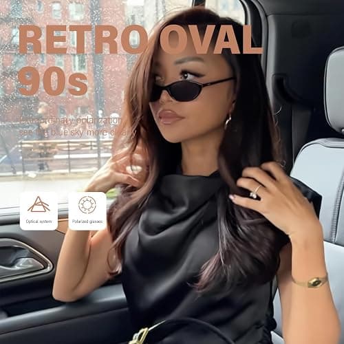 KUGUAOK Retro Oval Sunglasses for Women 90s Design Small Cat Eye Sun Glasses UV Protection Y2k Trendy Narrow Shades thumbnail 3
